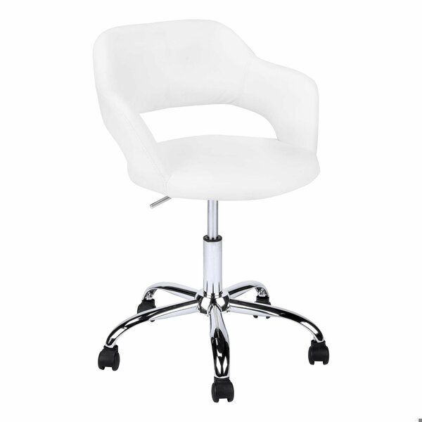 Homeroots 29 in. White Leather LookFoamMDF & Metal Office Chair with a Lift Base 333468